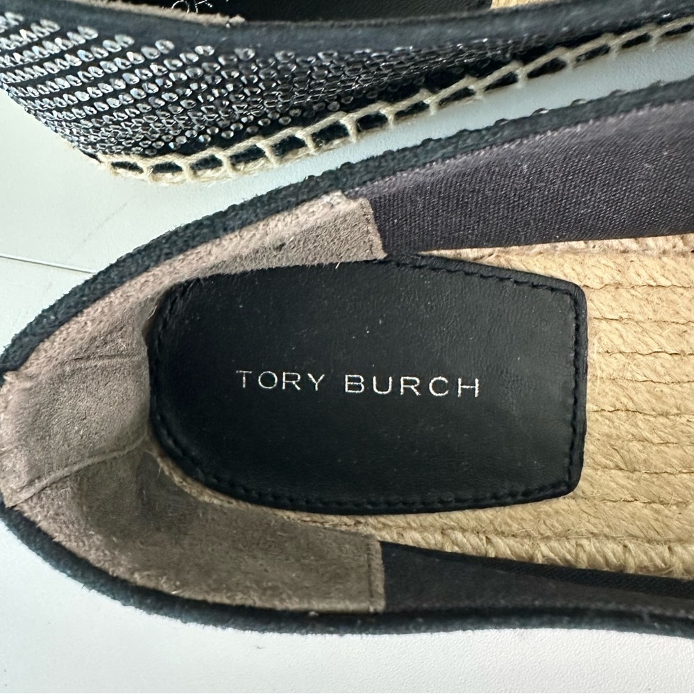 Tory Burch Everly Espadrille Embellished Royal Suede in Black SZ US 7.5 - Picture 4 of 8